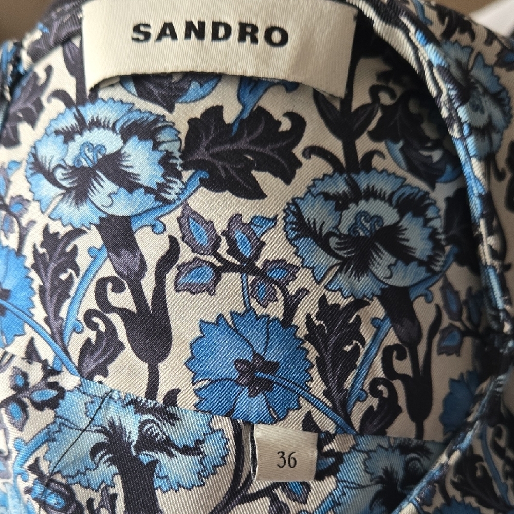 Sandro Blue and Black Patterned Long Sleeve Dress - Picture 5 of 7